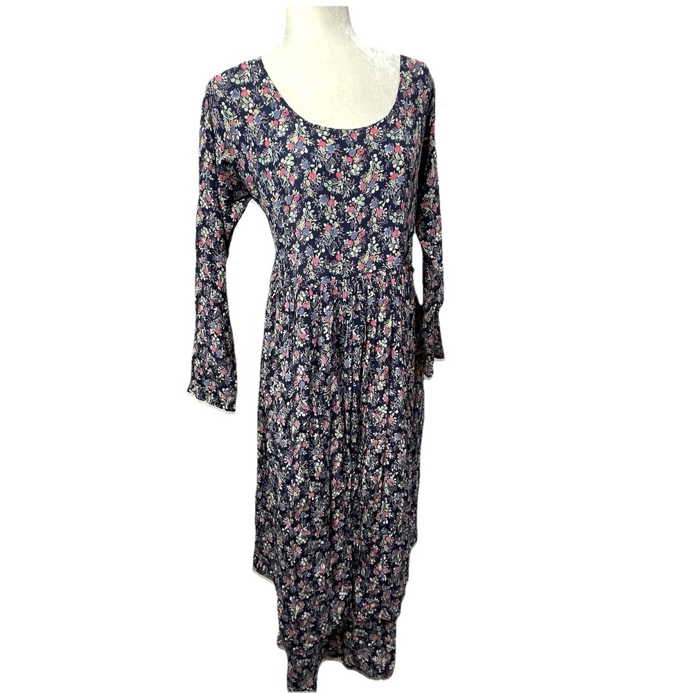 Vintage Dress To Kill Jane‎ Mohr Floral Navy Floral Dress Cottagecore Grannycore - Picture 7 of 16